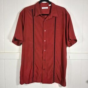 Cubavera Mens Large Red Guayabera Short Sleeve Button Down Shirt SU33838